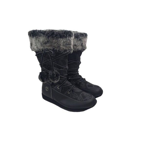 Timberland Women's Fur Lined Lace Up Winter Boots‎ in Black - Size US 6 - Picture 1 of 8